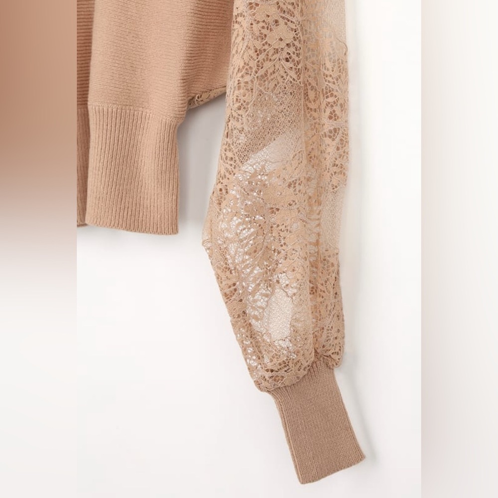 Story to Tell Tan Surplice Back Lace Sweater Top - Picture 6 of 6